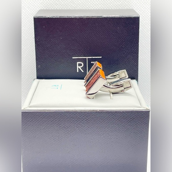 R|T by Robert Tateossian Cufflinks. Python Brown & Orange stainless Steel - NIB - Picture 9 of 16